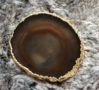 Natural Light Brown Brazilian Agate 24ct Gold Edge, Gilded, Microcrystalline Quartz Premium Coasters (Set of 4)