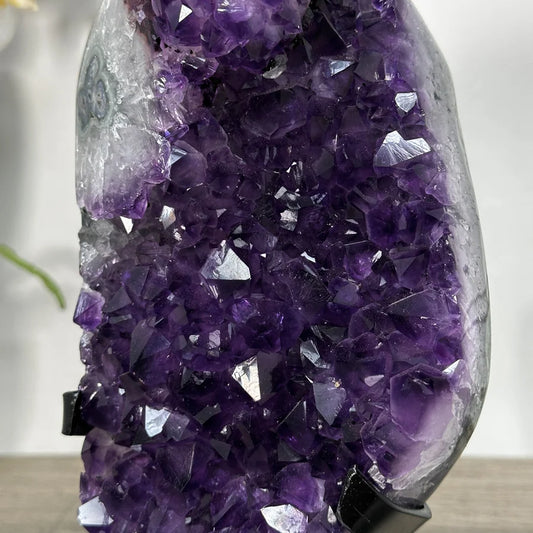 Large Uruguay Amethyst Cluster on Metal Stand with Super Shiny Crystals - MWS2736, 25x12cm - 2.75kg