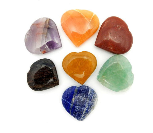 Nytt 7 Chakra Heart Large Set, store Hjertestener, 40mm
