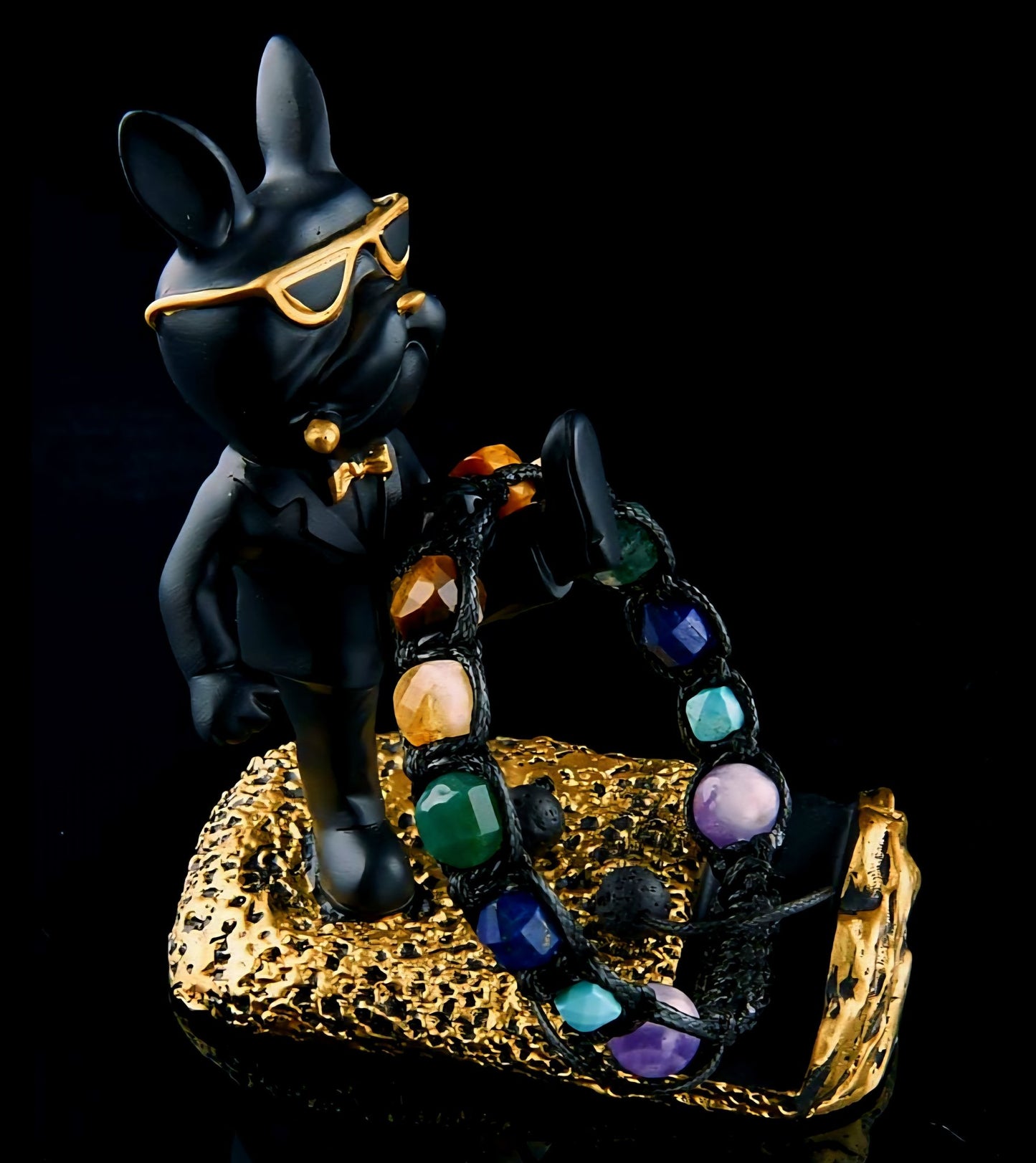 New 2025 Design / Trendy og Exclusivt Shambhala Armbånd, 7 Chakras Bracelet with Arfvedsonite Tiger’s Eye, Yellow Stone , Green Agate, Turquoise, Lapis Lazuli, Amethyst, Lava Stone for Root