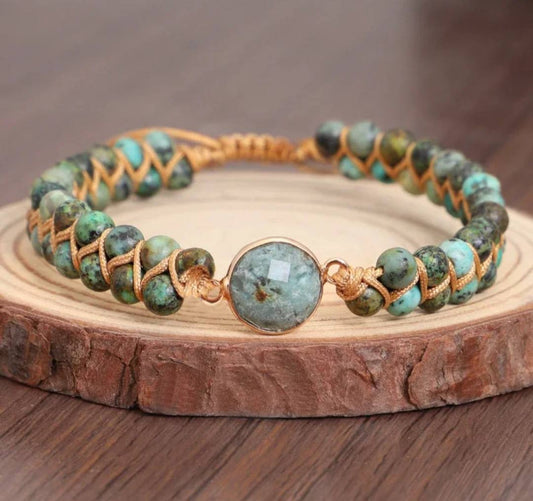 Enkle og vakre Chambhala Deluxe 2 rader armbånd m/ Round Moss Agate sten og små tilsvarende stener ( justerbart )