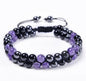 Nye Chambhala 2 rader 6mm Ametyst armbånd med sort Onyx og Hematite, justerbare
