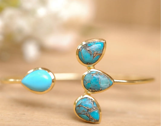 CILA Design Armbånd w/ Copper Turquise , 4 Blade Design, Gold Electroplated