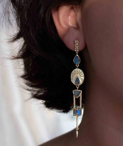 CILA Aria Long Drop Earrings w/ LABRADORITE , 18K Goldplated