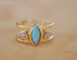 Håndlaget, " Suzany " Designring med Labradorite og White Topaz, 18K Gold Electroplated.