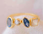 Håndlaget, Trendy - 3 - Stone Designring med Labradorite, Pearl, Iolite, Moonstone 18 K Gold Electroplated