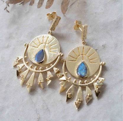 CILA "Evil Eye" Drop Design Earrings w/ Labradorite , 18K Goldplated