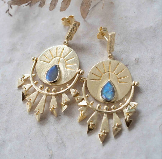 CILA "Evil Eye" Drop Design Earrings w/ Labradorite , 18K Goldplated