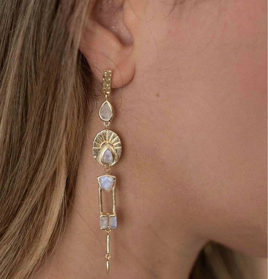CILA Aria Long Drop Earrings w/ MOONSTONE , 18K Goldplated