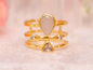 Håndlaget 2 stone " Lolita Design ring med små stener i Moonstone&white Topaz, Gold Electroplated