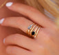 Ny håndlaget, Trendy - 3 - Stone " MELANIE " Designring med Black Onyx &amp; Labradorite 18 K Gold Electroplated
