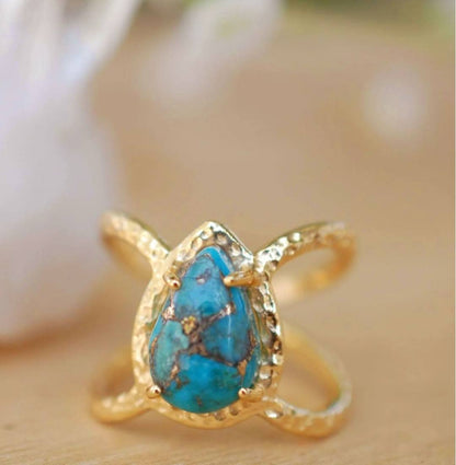 Ny og vakker, enkel håndlaget " RACHEL " Gold Vermeil m/ Copper Turquise