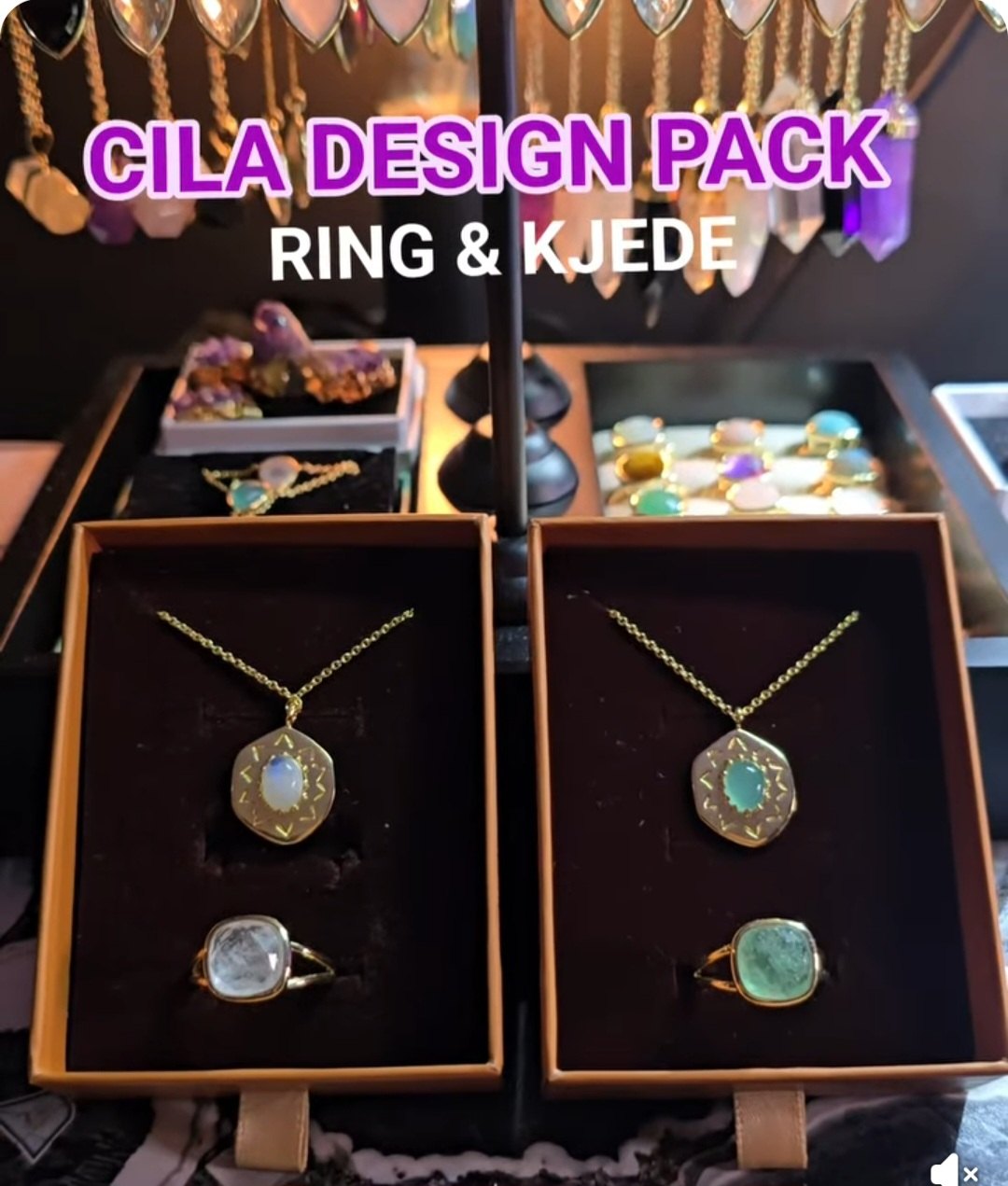 KAMPANJE NATURAL STONE JEWELRY PACK ( CILA 18K Goldplated Medalion Necklace + MICCI Design Ring w/Natural Stone )