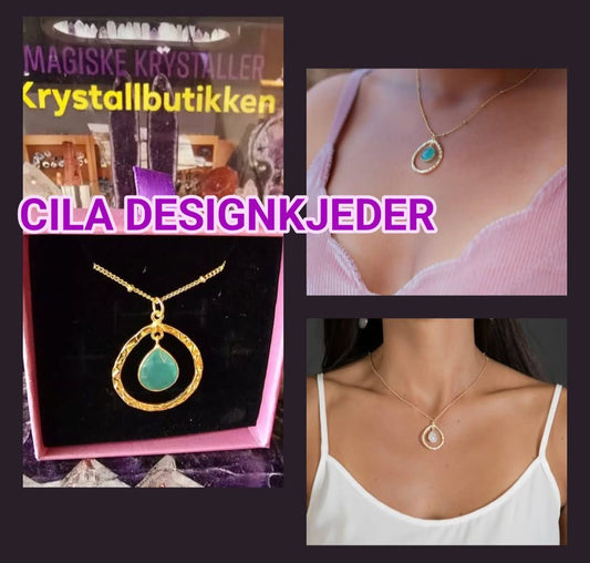KAMPANJE / CILA DESIGN TEAR DROP KJEDE ( Moonstone og Aqua Chalsedony ) 18 Goldplated