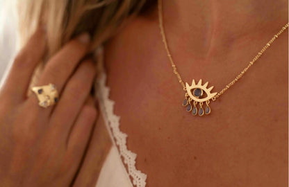 Nytt og vakkert CILA " Evil Eye " Necklace , Copper Turquise, 18K Goldplated