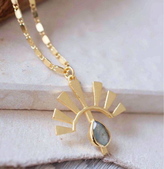 Nytt og vakkert "Evil Eye " Necklace * Labradorite, 18K Goldplated