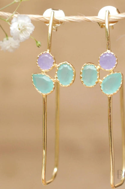 Nye CILA " SANDY " av øredobber med Aqua Chalsedony, Purple Quartz, 18K Goldplated.