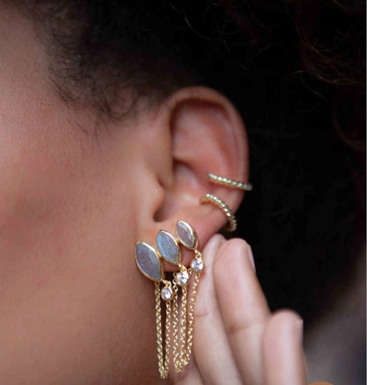CILA Design 3 stone Labradorite & Zircona Stud Earrings , 18K Goldplated