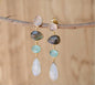 CILA Long Design Earrings w/ Aqua Calcedony, Rose Quartz, Labradorite, Moonstone , 18K Goldplated