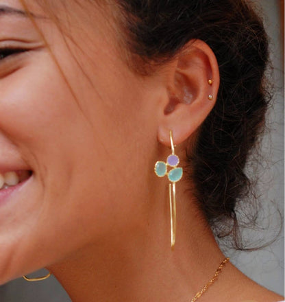 Nye CILA " SANDY " av øredobber med Aqua Chalsedony, Purple Quartz, 18K Goldplated.