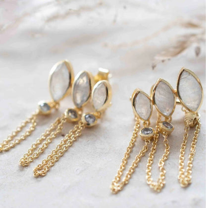 CILA Design 3 stone Moonstone & Zircona Stud Earrings ,18K Goldplated
