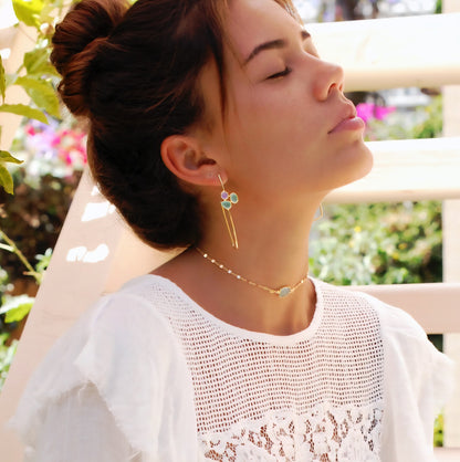 Nye CILA " SANDY " av øredobber med Aqua Chalsedony, Purple Quartz, 18K Goldplated.