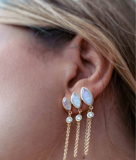 CILA Design 3 stone Moonstone & Zircona Stud Earrings ,18K Goldplated