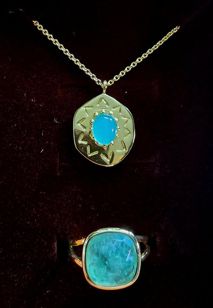 KAMPANJE NATURAL STONE JEWELRY PACK ( CILA 18K Goldplated Medalion Necklace + MICCI Design Ring w/Natural Stone )
