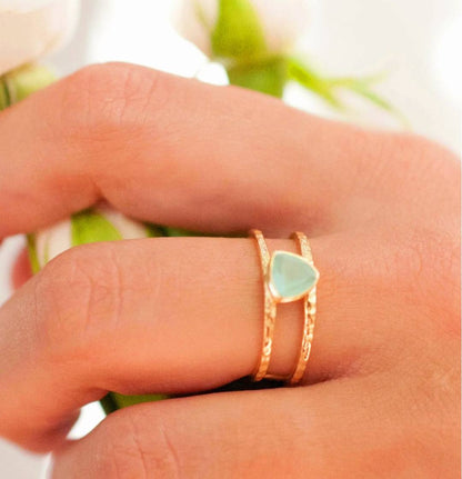 Ny Cila " Pamela " Designring, Blue Chalsedony - 18K Gold Vermeil ( Gold on Silver )