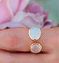 Håndlaget 2 stone CILA model "ISA" ringdesign med stener i Moonstone og Rose Quartz & Gold Electroplated, Str. 56