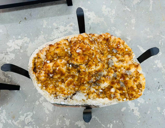 HIGH QUALITY BRAZILIAN CITRINE ( Heated ) CLUSTER GEODE COFFEE / SOFA TABLE, 76KG - 65x52cm, 40cm