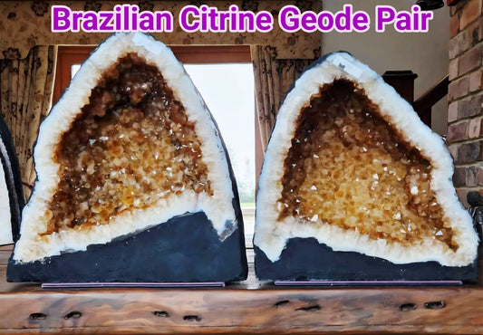 Citrine Geode Pair 431 & 432 Crystal Cluster Druzy Premium Grade 19/15kg each H35xW33xD18cm