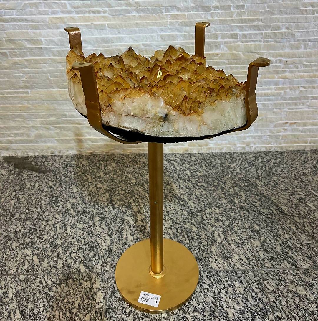 KAMPANJE / HIGH QUALITY BRAZILIAN CITRINE ( Heated ) CLUSTER GEODE COFFEE / SIDE TABLE, 17KG - 40x33cm, Høyde 60cm