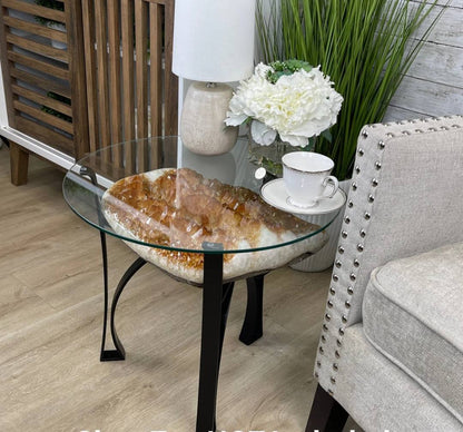 HIGH QUALITY BRAZILIAN CITRINE ( Heated ) CLUSTER GEODE COFFEE / SOFA TABLE, 27KG - 37x31x13cm - Høyde 40cm