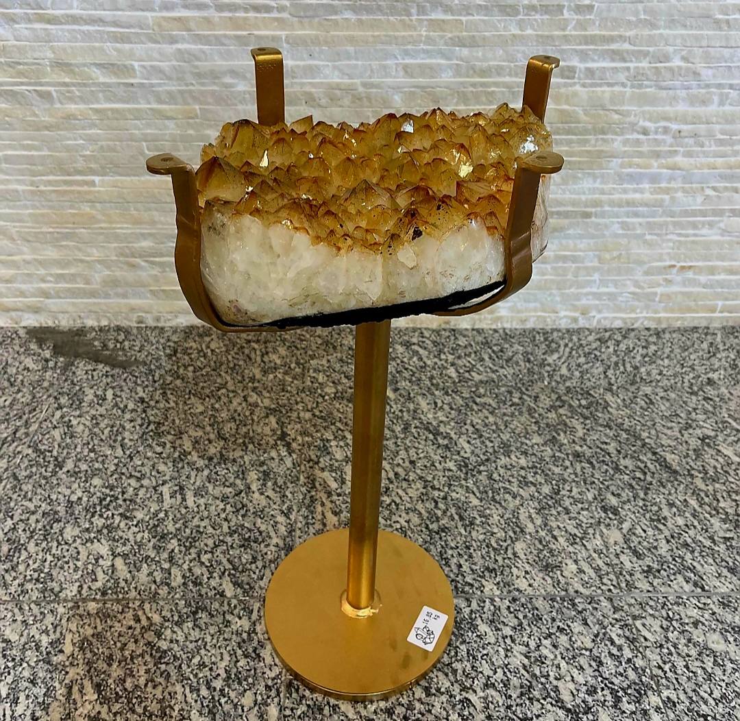 KAMPANJE / HIGH QUALITY BRAZILIAN CITRINE ( Heated ) CLUSTER GEODE COFFEE / SIDE TABLE, 17KG - 40x33cm, Høyde 60cm