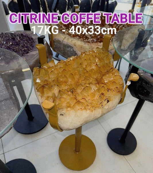 KAMPANJE / HIGH QUALITY BRAZILIAN CITRINE ( Heated ) CLUSTER GEODE COFFEE / SIDE TABLE, 17KG - 40x33cm, Høyde 60cm