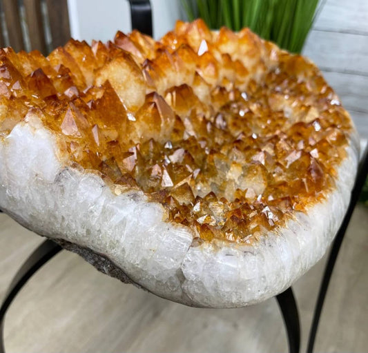 HIGH QUALITY BRAZILIAN CITRINE ( Heated ) CLUSTER GEODE COFFEE / SOFA TABLE, 27KG - 37x31x13cm - Høyde 40cm