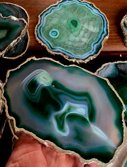 Green Brazilian Agate 24ct Gold Edge, Gilded, Microcrystalline Quartz Premium Coasters (Set of 4)