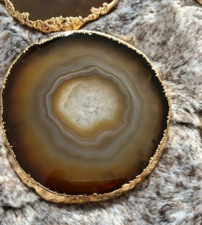 Natural Light Brown Brazilian Agate 24ct Gold Edge, Gilded, Microcrystalline Quartz Premium Coasters (Set of 4)