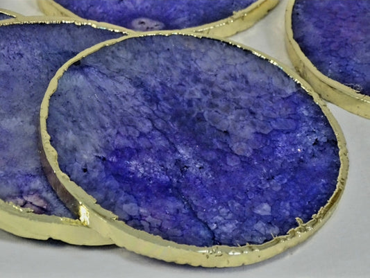 Nye Purple Agat Coasterskiver med Gold Electroplated 10mm tykk kant, round design stk. pris