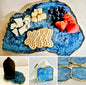 Vakkert Gold Electroplated Blue Agat Aqua Coastersett m/ 1 stk. Platter Coaster + 4 Coaster Bordbrikker og Serviettholde