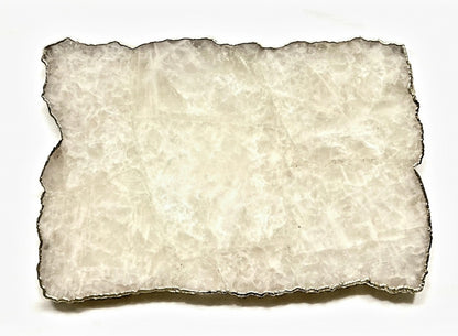 Vakker, hÅndlaget XLarge ( 28x18cm ) Hvit Agat Coaster decorskive med gullbelagt ( Gold Electroplated )  kant