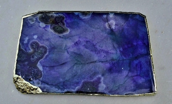 Vakker, hÅndlaget XL ( 28x18cm ) Lilla Agat Coaster decorskive med gullbelagt kant fra India