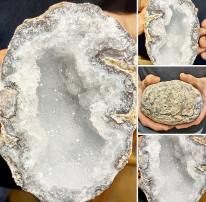 Very Sparkling Coconut White Quartz Mexican Trancas Geode ( par ), ca. 1200gram, 13cm