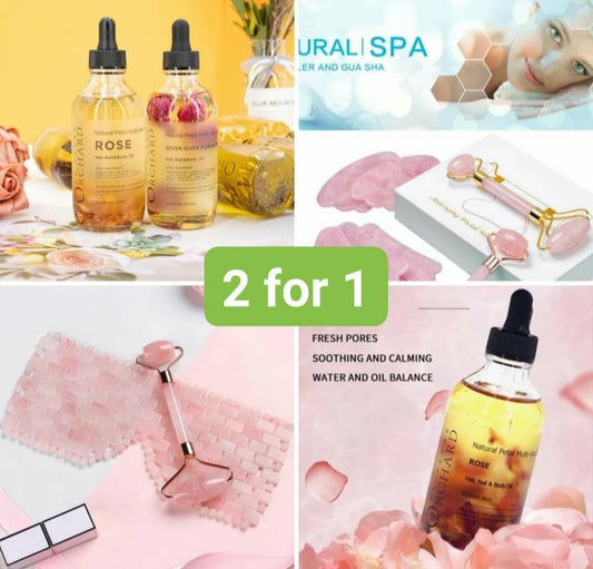 Kampanje / Rose Quartz Eyemask Roller & Gua Sha Facial Spa Set + 60ml Multioil