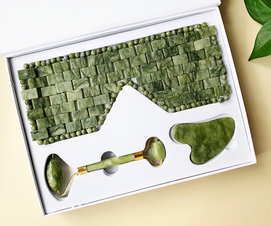 2 - 1 Grønn JADE Roller & Gua Sha Facial Spa Set