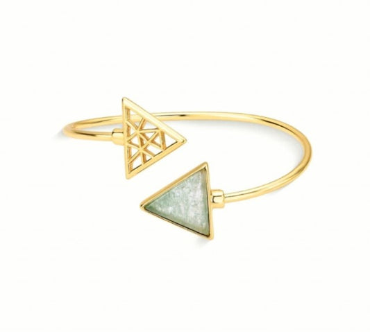New 2025 Brazil Gem Green Quartz  Triangles 18k Gold Plated Cuff Bracelet w/ Natural Gemstones