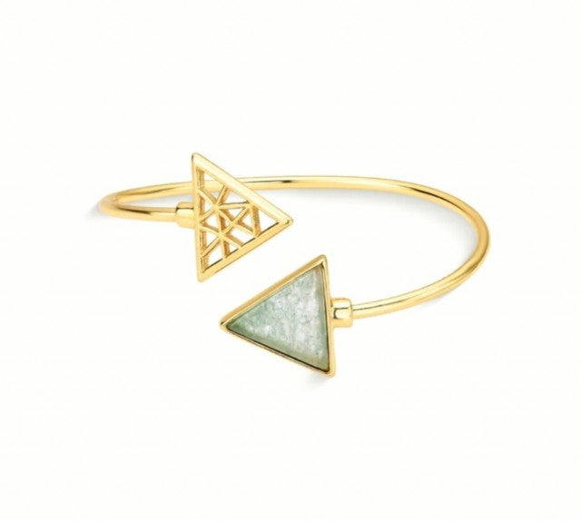 New 2025 Brazil Gem Green Quartz  Triangles 18k Gold Plated Cuff Bracelet w/ Natural Gemstones