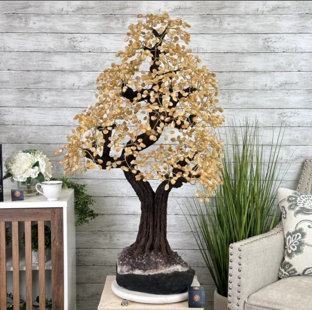 45" Tall Special Citrine Gemstone Tree w/ Amethyst base, 1320 Gems, ca. 45kg - 117cm, Handmade, 89.6 lbs #5441CI-001