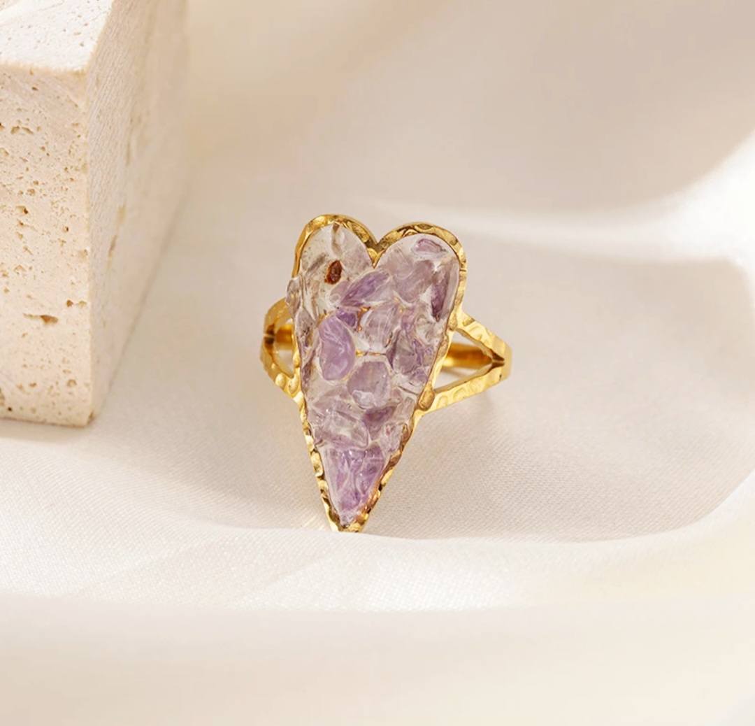 Ny Vintage Micci Design Crystal Rings, Ametyst - 18k Gold Electroplated, justerbar